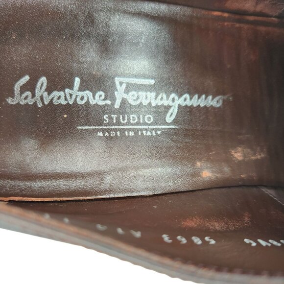 Vintage Salvatore Ferragamo Italy Men's 11 Dark Brown Leather Dress Shoes Oxford - Picture 4 of 16